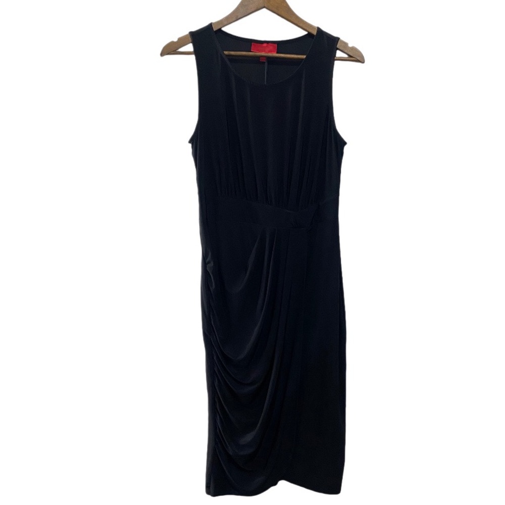 Jennifer Lopez Ruched Sleeveless Sheath Midi Dress Womens Medium LBD Evening